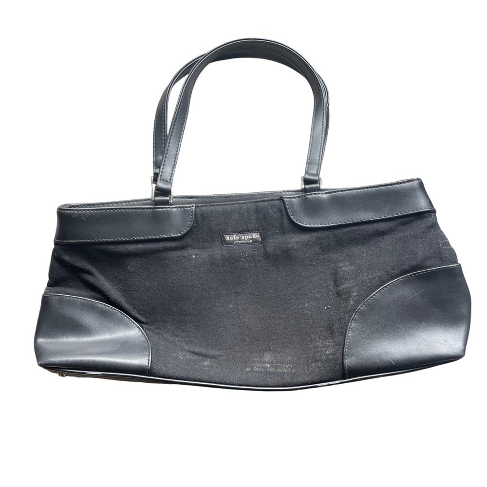 Kate Spade Tote Bag Black Canvas Leather Trim Y2K Shoulder Bag Vintage‎ 90s